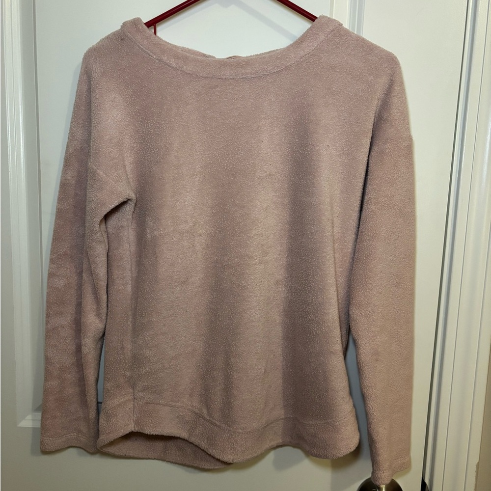 Women's Soft Pink Terrycloth Open Back with Ties Sweater